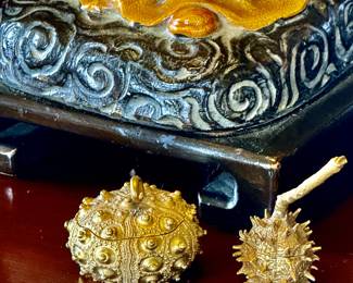 Fab Michael Michaud gilt bronze boxes in urchin and buckeye