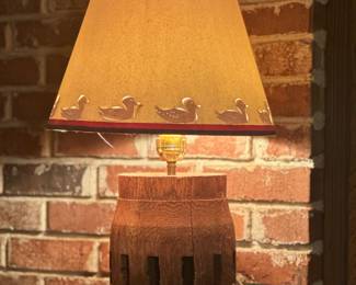 Handmade Rustic Keg Barrel Lamp With Duck Shade