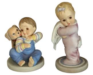 Porcelain Figurines Boy and Dog and Little Girl