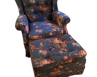 Floral Upholstered Chair and Ottoman