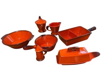 collection of Metlox Poppytrail "Red Rooster" dinnerware and serving pieces