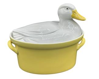 Vintage Hall Carbone Yellow and White Duck Covered Casserole Dish.