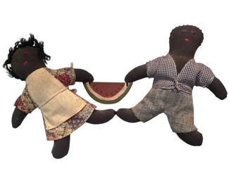 Black Americana Folk Art Dolls holding Watermelon