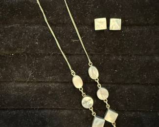 Sterling and mother of pearl necklace, earrings