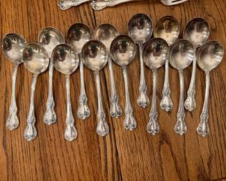 14 cream soup spoons in Old Master by Towle Sterling sold in set of 6 and set of 8