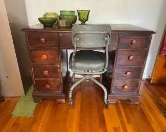 Desk, antique office chair