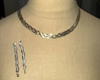 Sterling braided necklace, earrings