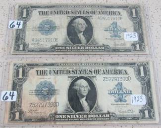 Large 1923 $1.00 Silver Certificates 