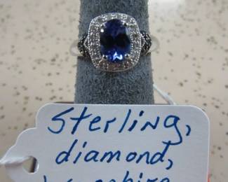 Sterling, Diamond, & Sapphire Ring