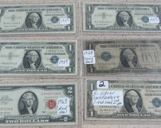 Currency Lot - Silver Certificates & Red Seal $2.00 Note