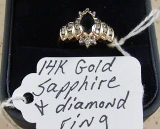 14K Gold, Sapphire & Diamond Ring