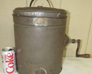 Antique Metal Butter Churn w/Wood Paddle Inside