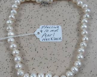 10 mm Pearl Necklace w/Sterling Clasp