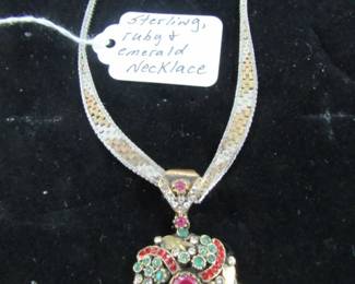 Sterling, Ruby & Emerald Necklace
