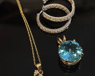 Gold pendant, charm, earrings