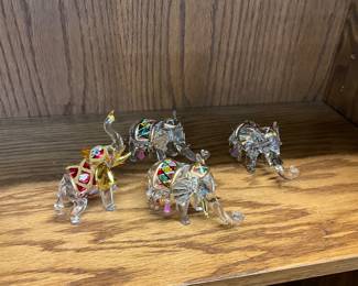 Spun Art Glass Elephant Figurines