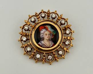 Antique gold and diamonds portrait brooch