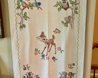Vintage cross stitched Disney Bambi quilt