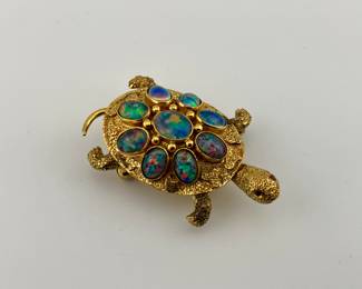 14k gold opal articulated Turtle brooch/pendant