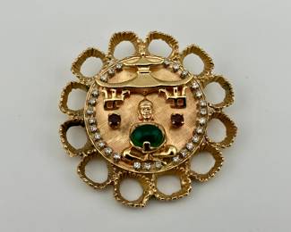 14k gold jade, ruby and diamonds Chinese Buddha pendant