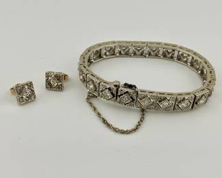 14K white gold and diamonds tennis bracelet and matching stud earrings