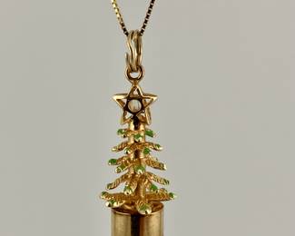 14K gold lighted star Christmas tree charm on 14K gold chain