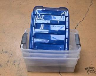 1910 3 Clear Blue Small Containers Lids