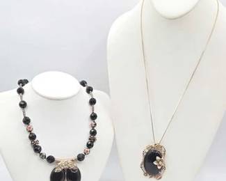 902 2 Sterling Silver Necklaces with Black Onyx, 115.1g