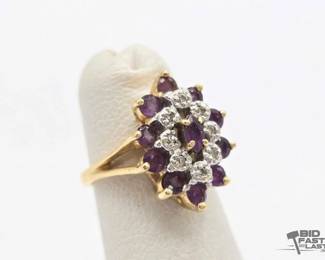 718 14k Gold Amethyst and Diamond Ring, 4.1g