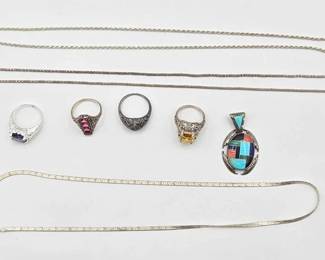 908  Sterling Silver Necklaces  Ring, 38.5g 