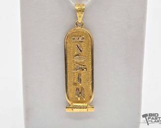 601  18k Gold Egyptian Cartouche Pendant, 7.3g 