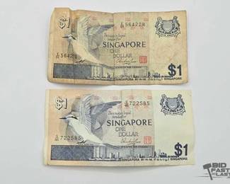 1706 2 One Dollar Singapore Bills