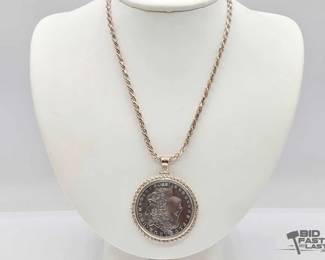 1304  1880 Morgan Silver Dollar on Stainless Steel Necklace, 46.1g 