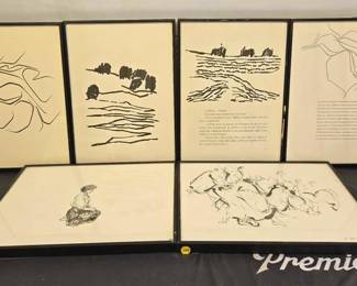 2788  6 Framed Drawings  Poetry 