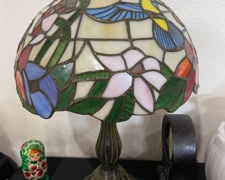 Stained glass lamp, nesting dolls, trinket box