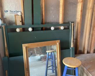 Baseball theme child’s bed, stool and mirror