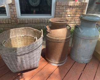 Baskets and vintage milk cans