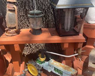 Vintage John Deere lawn sprinkler and other yard accessories