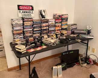 DVDs, VHS, Cassette Tapes, 8 tracks, office related and electronics