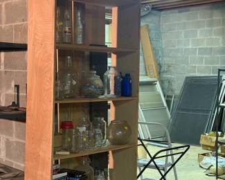 Glassware in Basement. Wood shelving shown Available