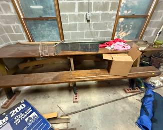 Huge Picnic Table Solid Wood in Basement. Their Family Used It For Entertaining at Their Large Holiday Gatherings