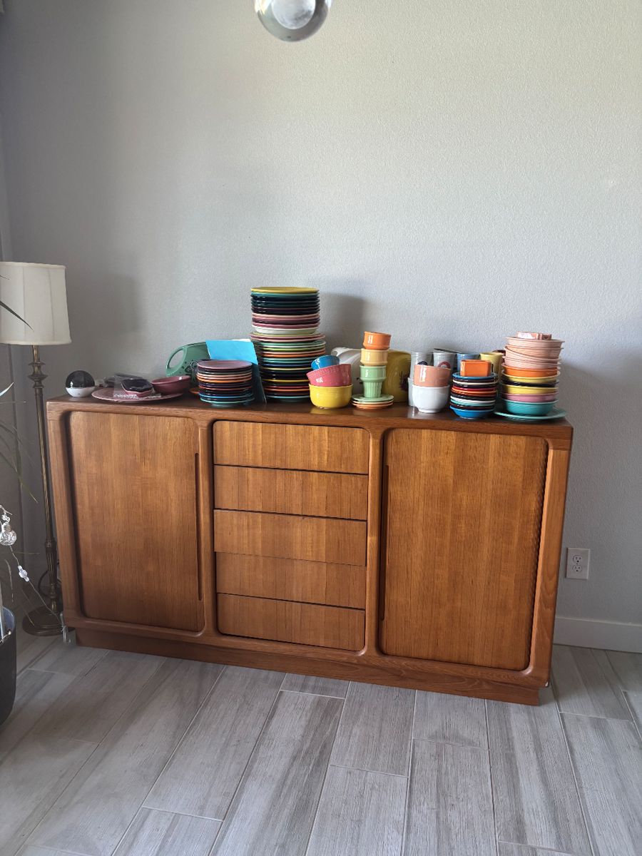 Fiestaware. Teak credenza.