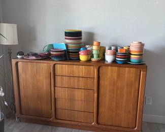 Fiestaware. Teak credenza.