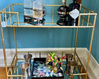 Gilt bar cart - 2 tiered mirror shelves