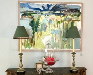 Gayle Barber Original oil on canvas, antique Demi-line, Waterford crystal bowls and cloches!