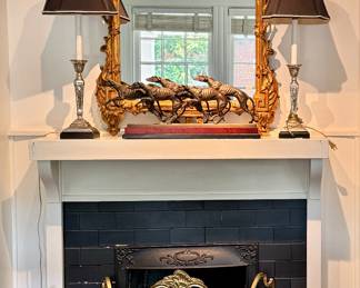 Wonderful selection of fireplace screens, andirons and tools!
