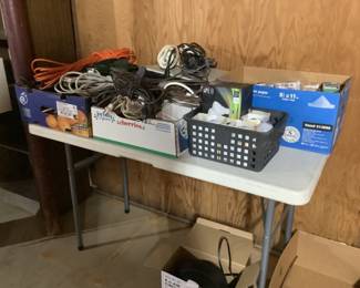 Light bulbs, electrical cords, and other garage items