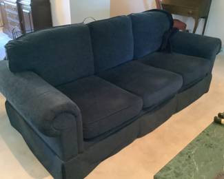 Navy blue sofa measures 86” l x 38” d x 36” h.  Presale $250.  No smoking or pets