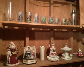 Kentucky Derby glasses, other glasses, Christmas decorations