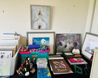 The plastic tote is loaded with paint bottles.  Not enough to paint the walls though.